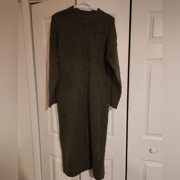 ASOS Design Front Seam Knit Midaxi Dress, Khaki, Size S Petite - Picture 2 of 9